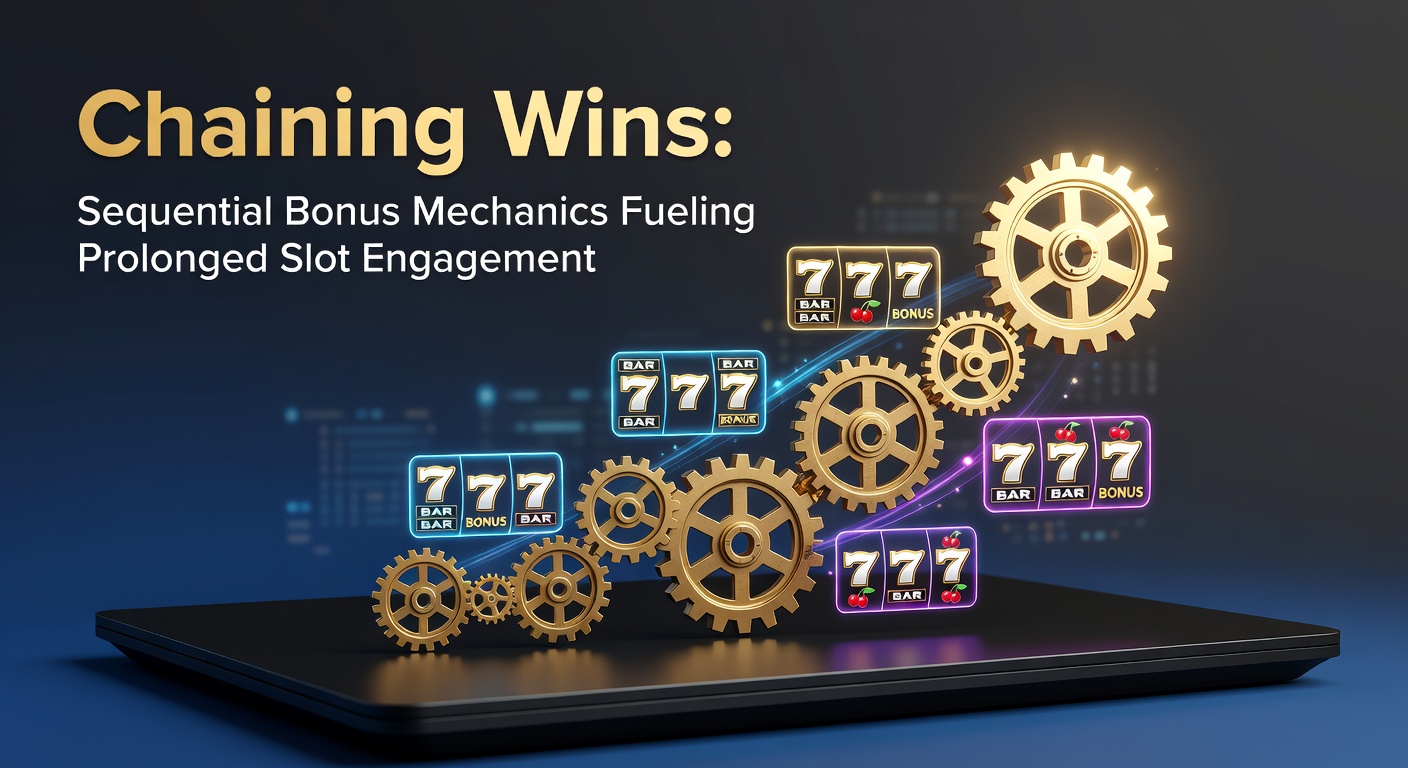 Vibrant slot machine screen displaying a chain of cascading wins and sequential bonus triggers lighting up the reels in a cascade of symbols and multipliers