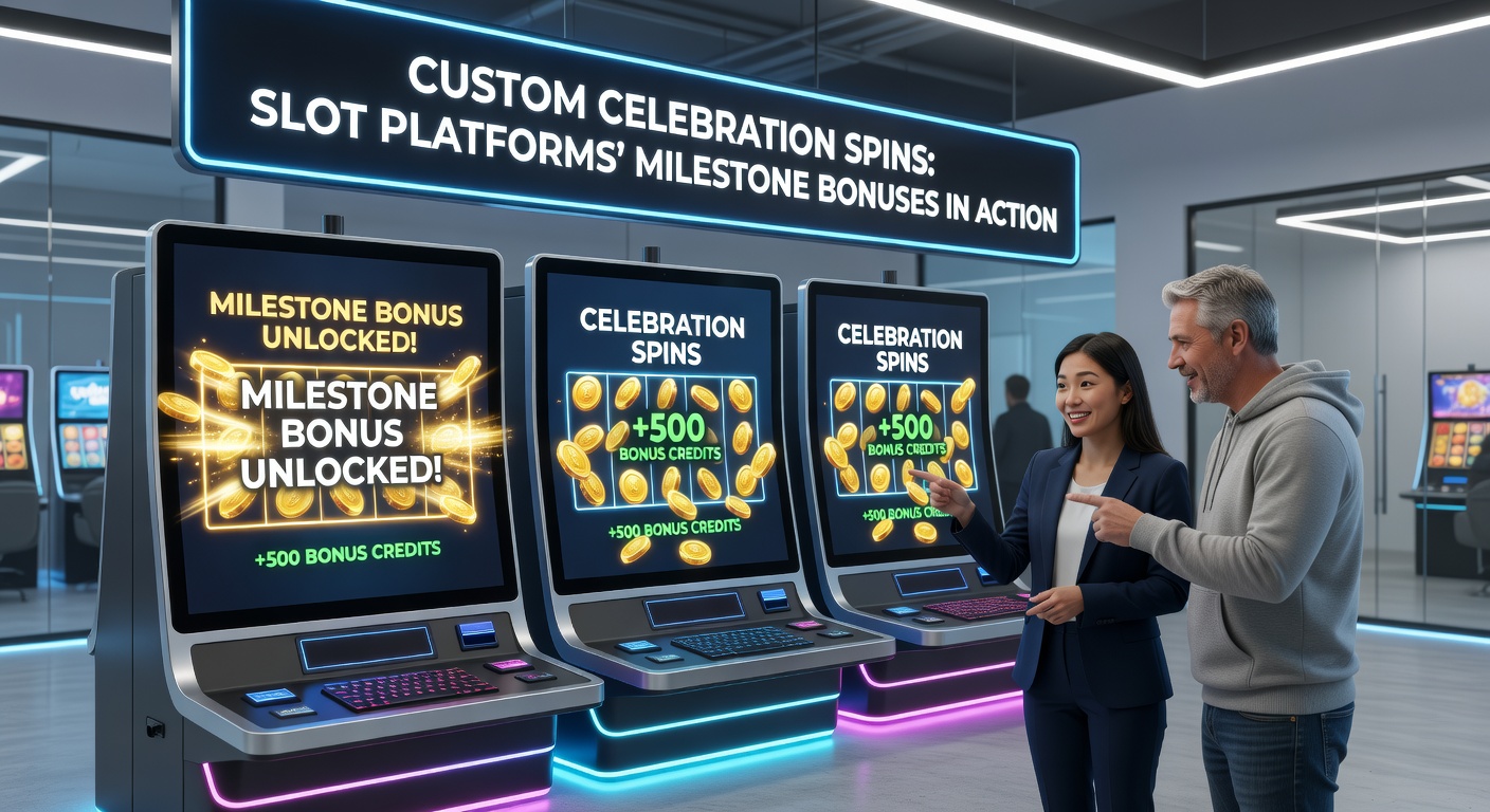 Player dashboard showing a milestone notification with exploding confetti, free spins counter, and personalized achievement badge on a slot gaming interface