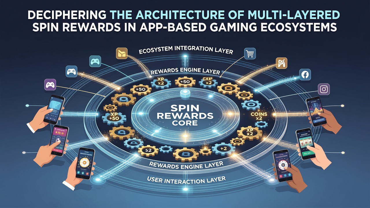 Illustration of mobile app interface displaying stacked reward tiers and progression indicators for spin bonuses