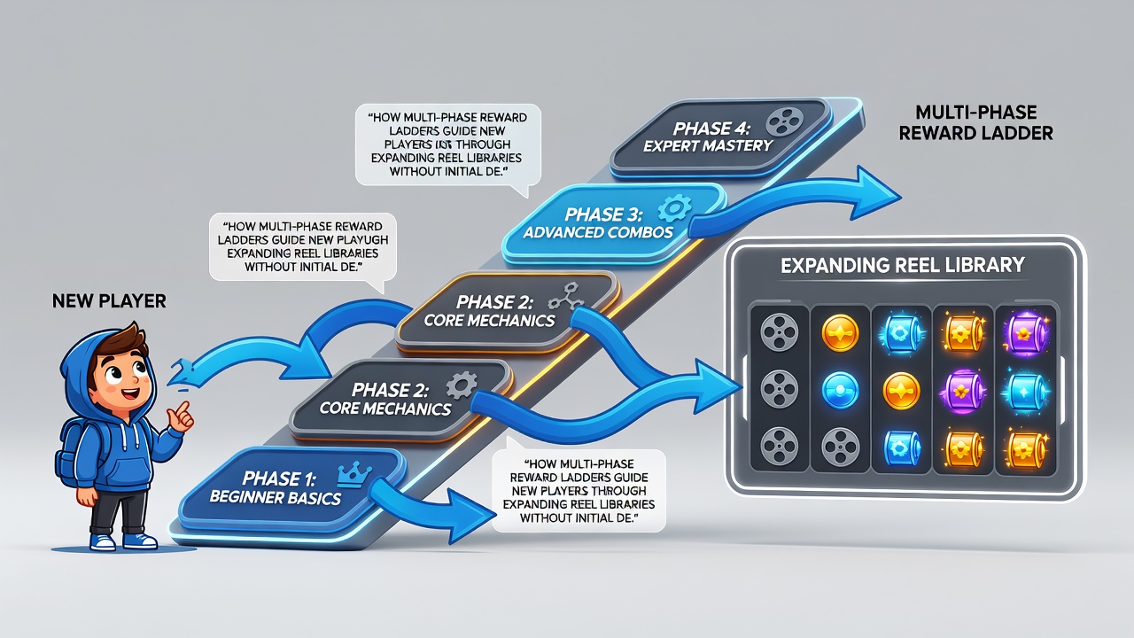 Illustration of expanding reel library with phased bonus unlocks