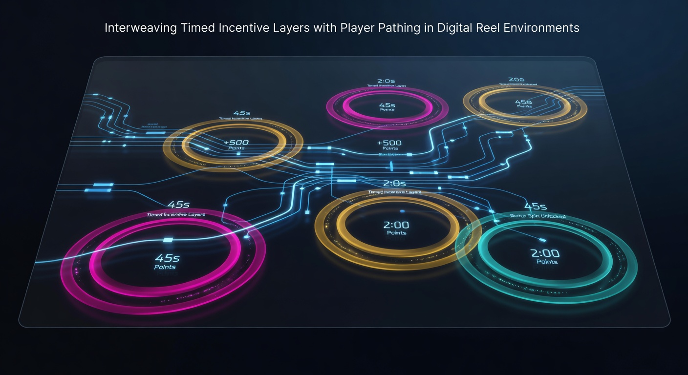 Digital reel interface showing layered incentive timers alongside branching player path options