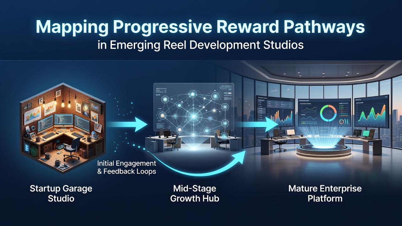 Diagram showing layered reward pathways mapped across emerging reel development studios with interconnected bonus structures