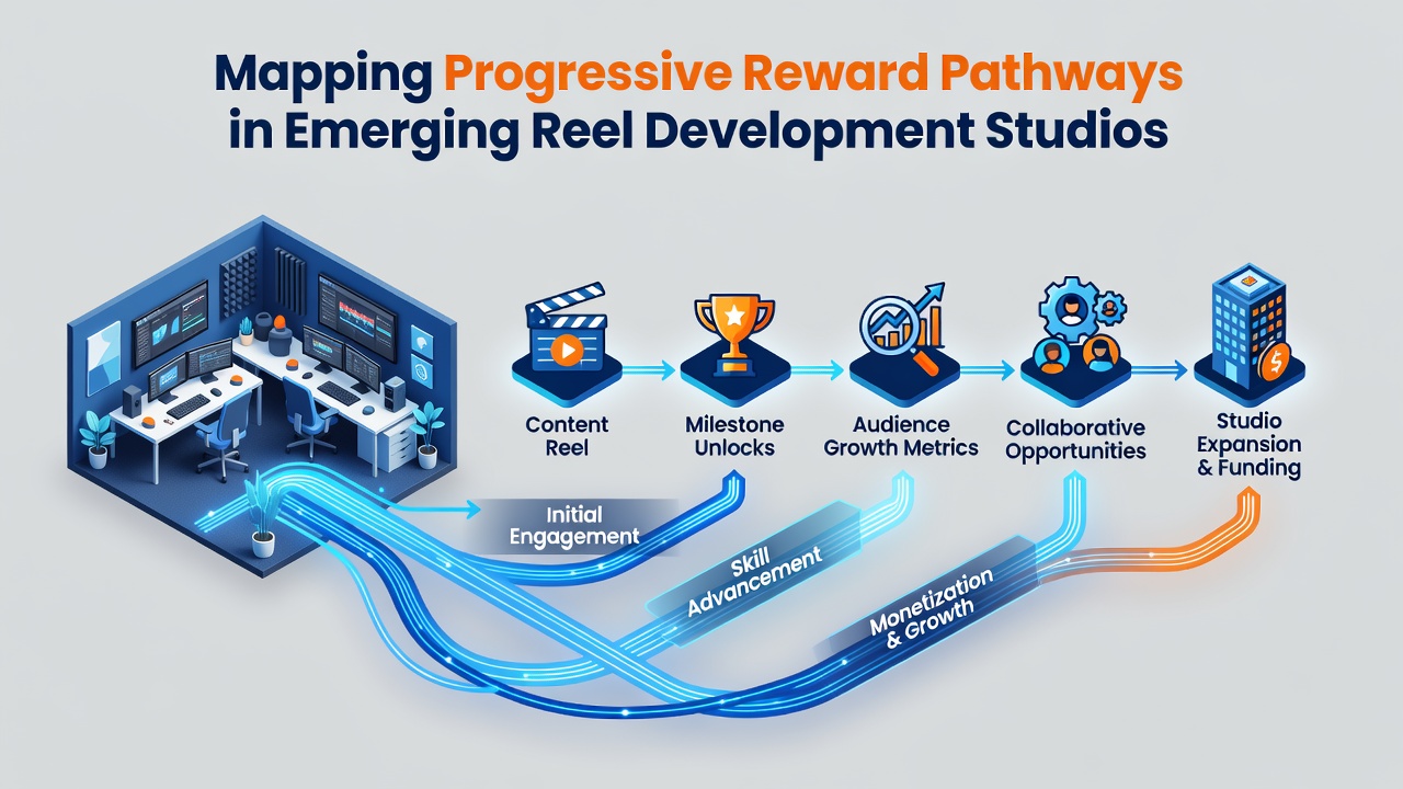 Flowchart illustrating progressive reward connections between base game spins and advanced feature unlocks in reel studios