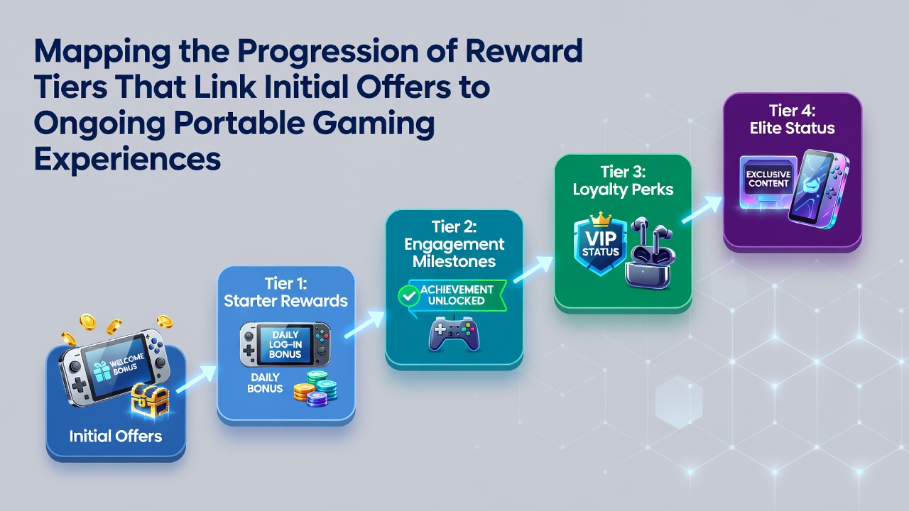Diagram illustrating the progression from welcome bonuses to advanced reward tiers in mobile gaming apps