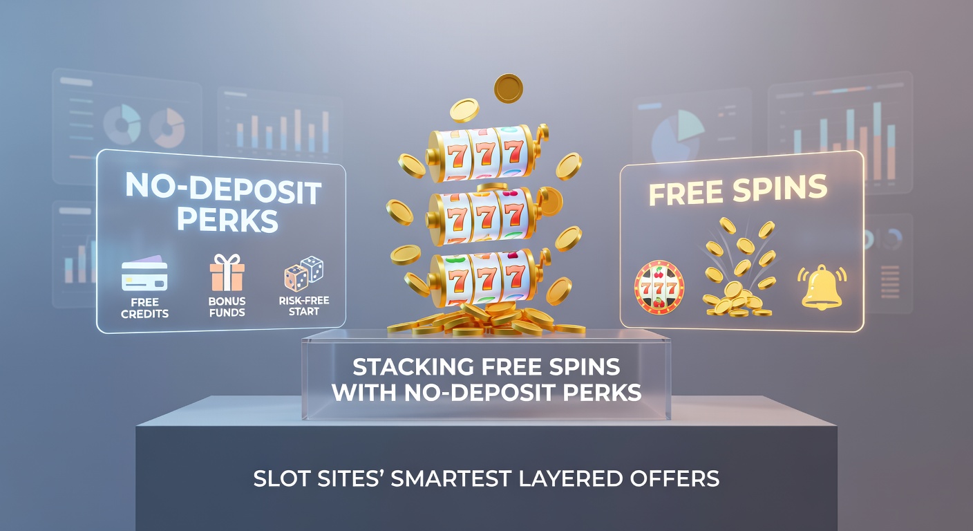Infographic-style breakdown of stacked bonus layers, showing no-deposit cash flowing into free spins activation on colorful slot interfaces