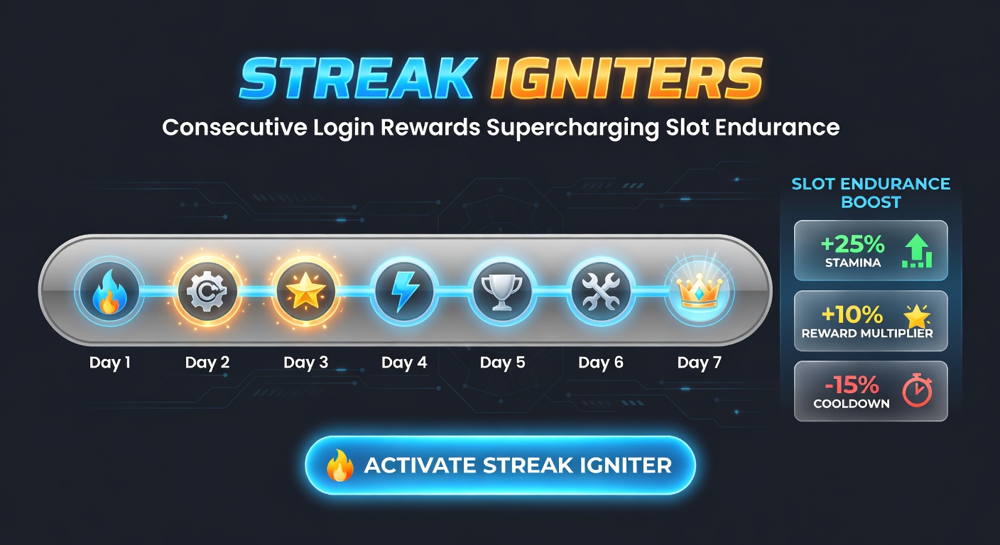 Calendar graphic showing a streak buildup from day 1 to day 30 with exploding bonus rewards and slot icons