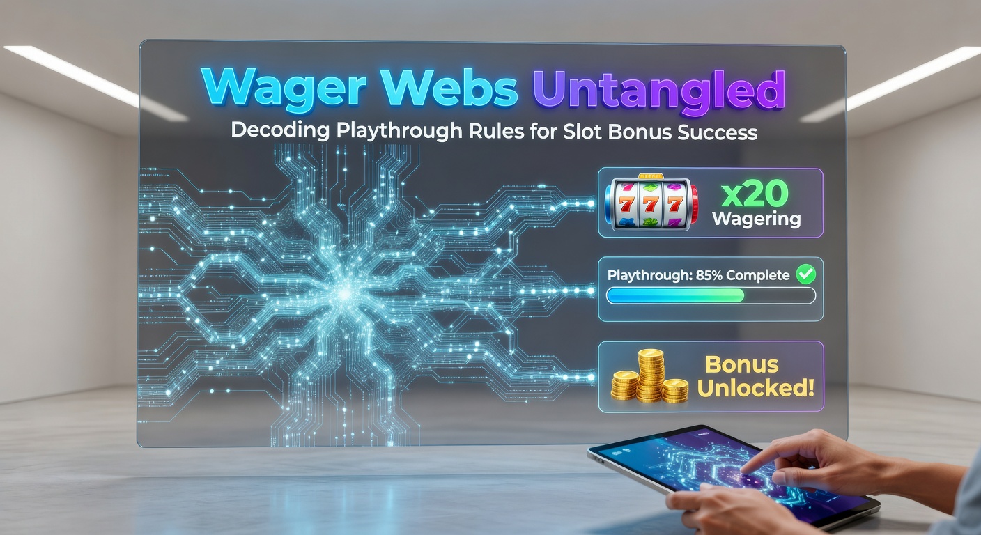 Illustration of tangled webs representing complex wagering requirements, with a slot machine breaking free