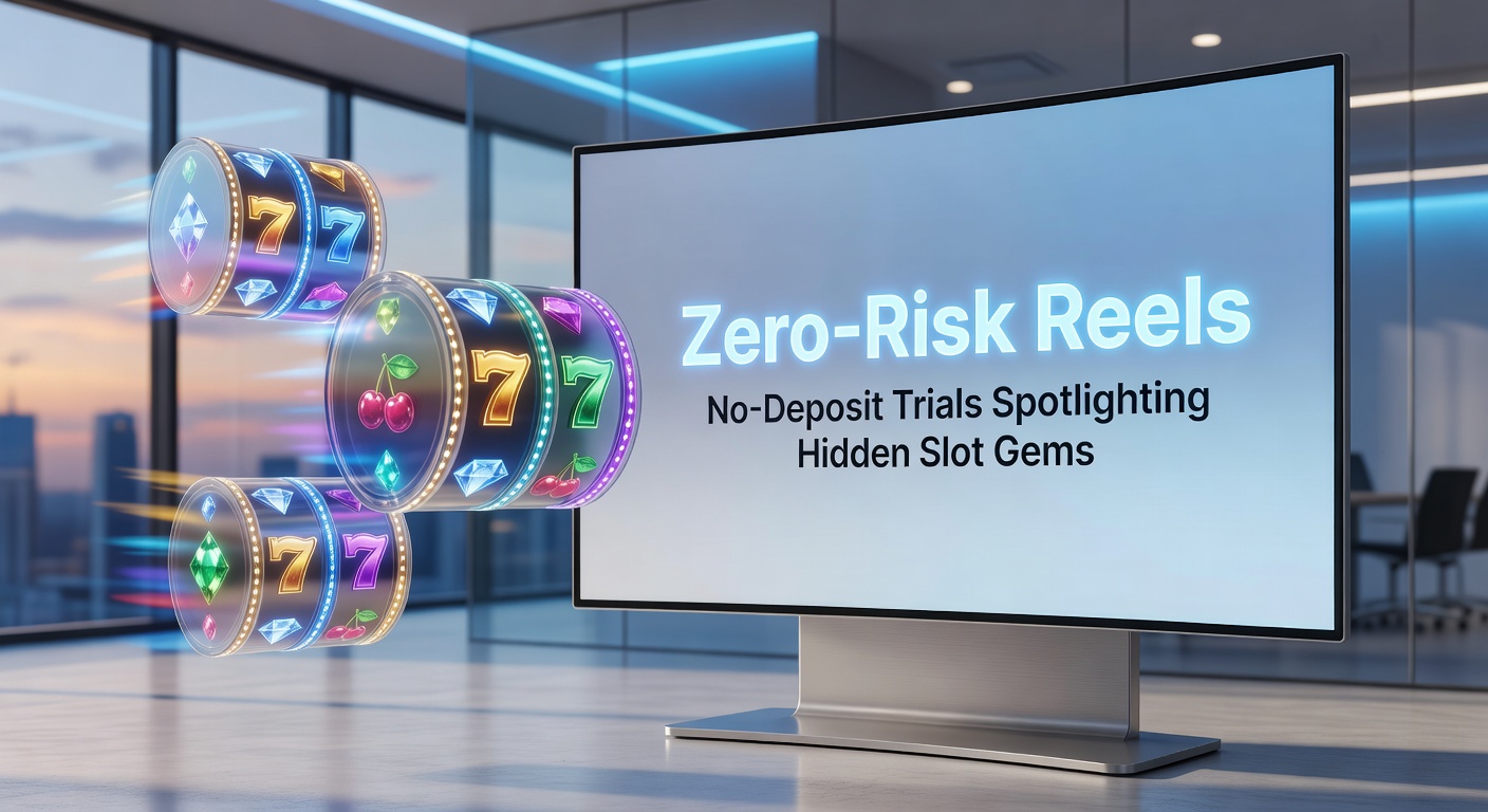 Vibrant slot reels spinning with no-risk trial overlays highlighting hidden gem symbols and bonus features